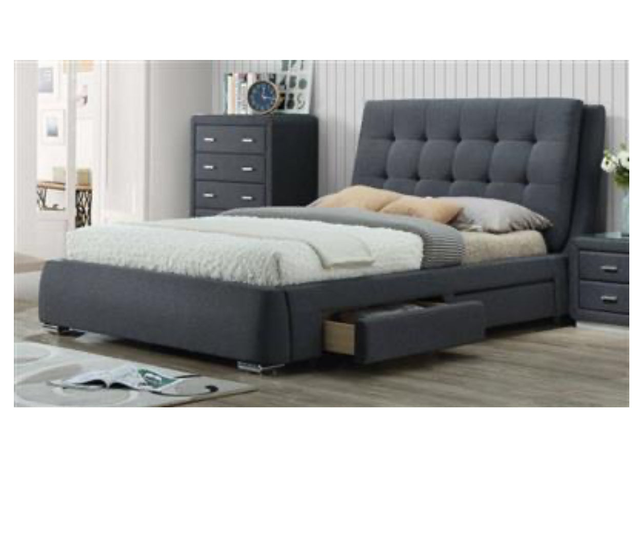 Vara 4 Drawer Upholstered Fabric Storage Queen Bed – Online Furniture ...