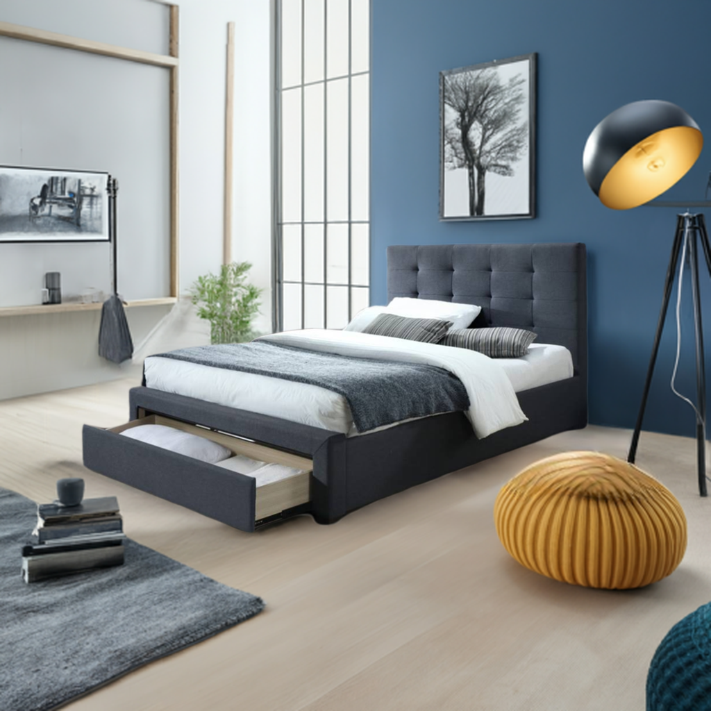 Rhodes Upholstered King Single Bed Storage Mid Grey Online Furniture Factory Outlet OFFO