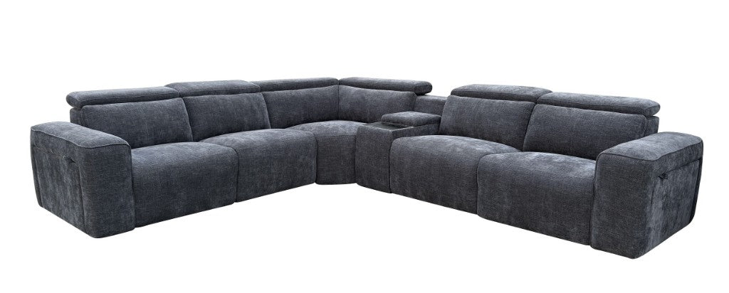Eclipse Fabric Corner Modular W/2 End Electric Recliner -Licorice
