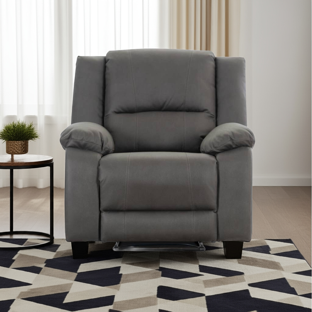 Captain Single Electric Recliner Lounge Rhino Suede Fabric - Latte