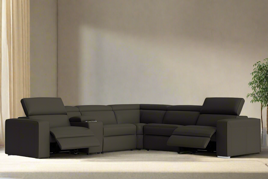 Eve Leather Electric Recliner Modular Lounge Black