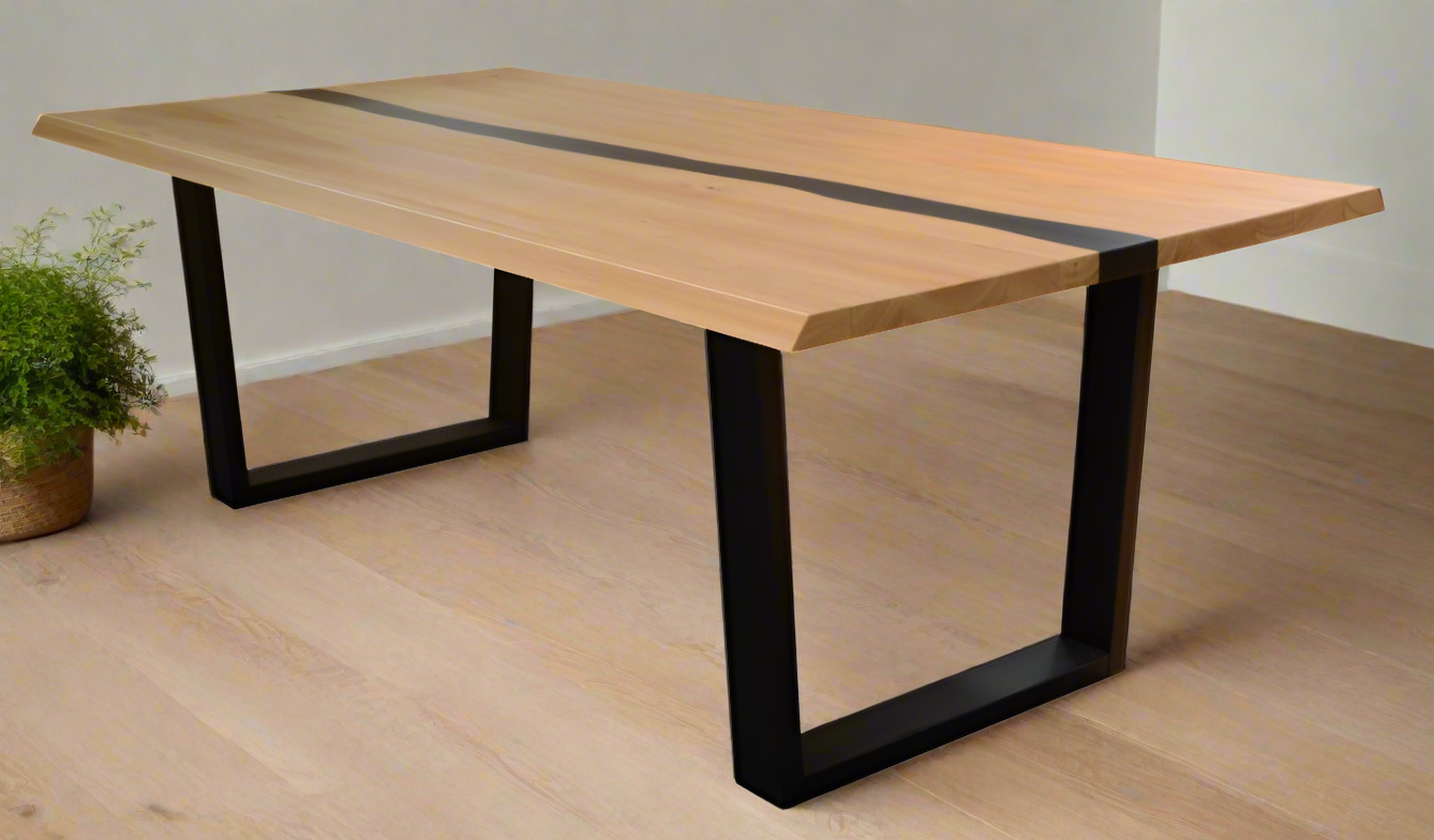 Dorian Black Resin Natural Timber Dining Table Room Set