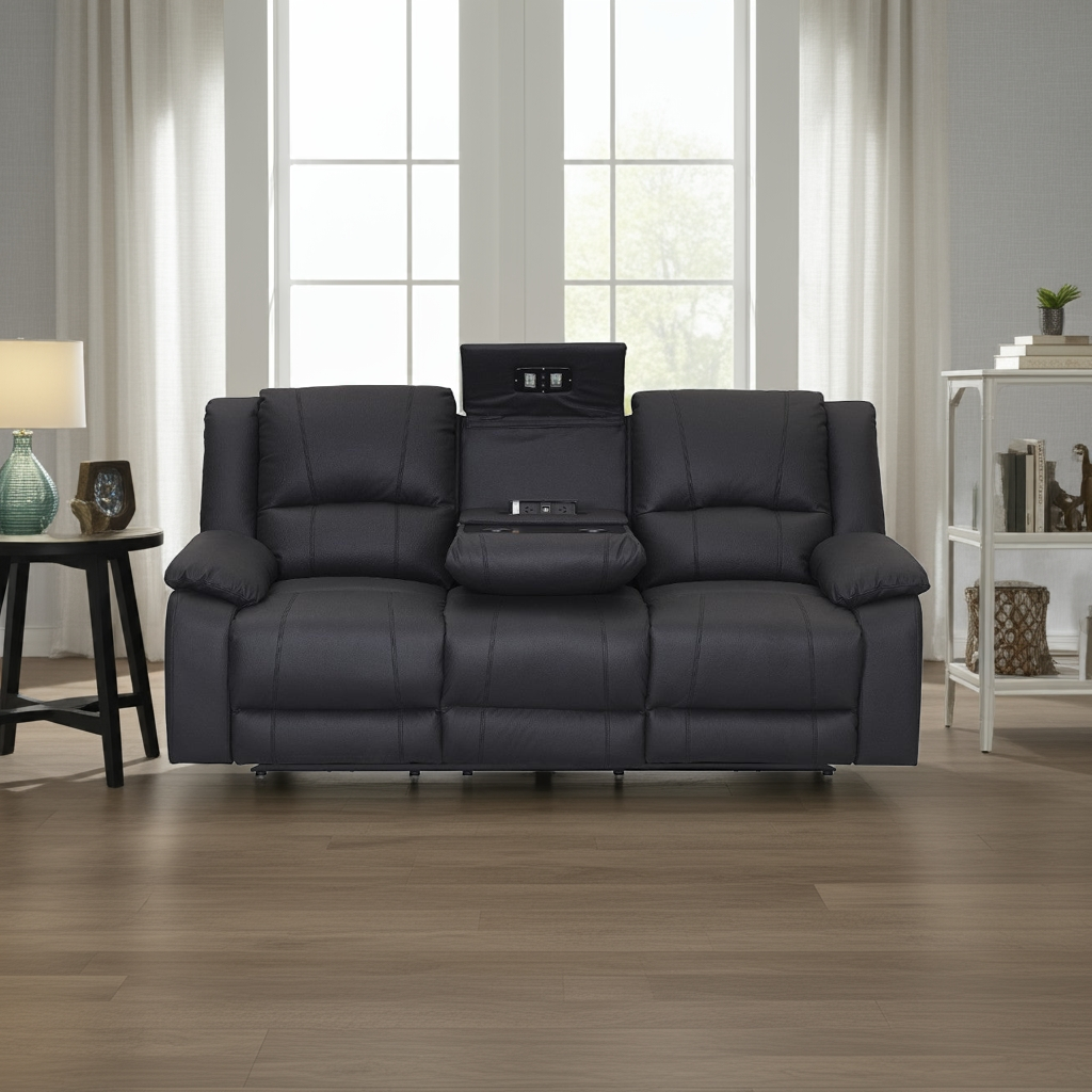 Captain 3 Seater Rhino Suede Fabric Electric Recliner Lounge -Black Onyx