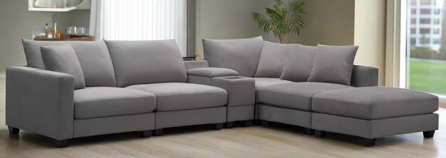 Paige Modular With Ottoman Lounge-Medium Grey