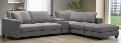 Paige Modular With Ottoman Lounge-Medium Grey