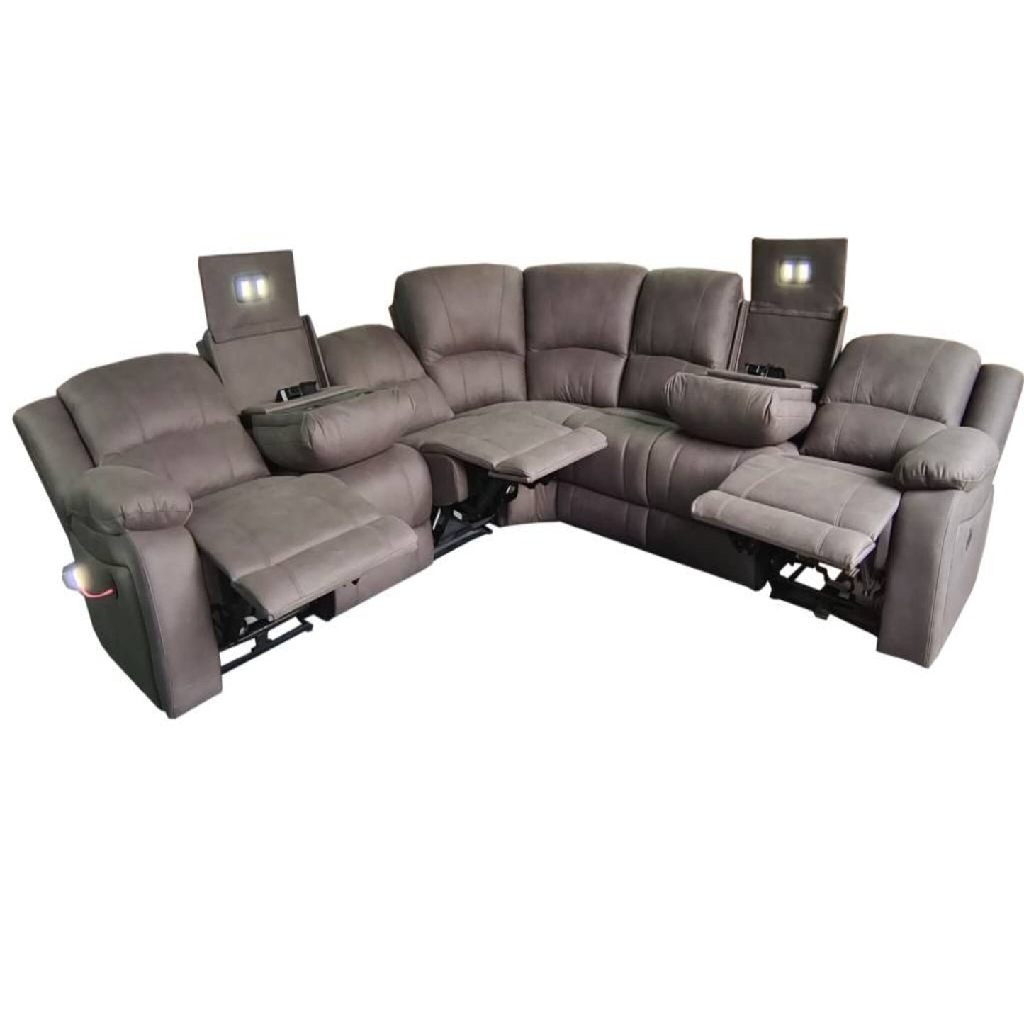 Captain 7 Seater Corner Modular Rhino Suede Electric Recliner Lounge- Latte