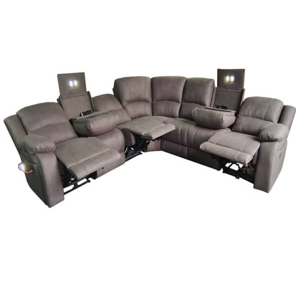 Captain 7 Seater Corner Modular Rhino Suede Electric Recliner Lounge- Latte