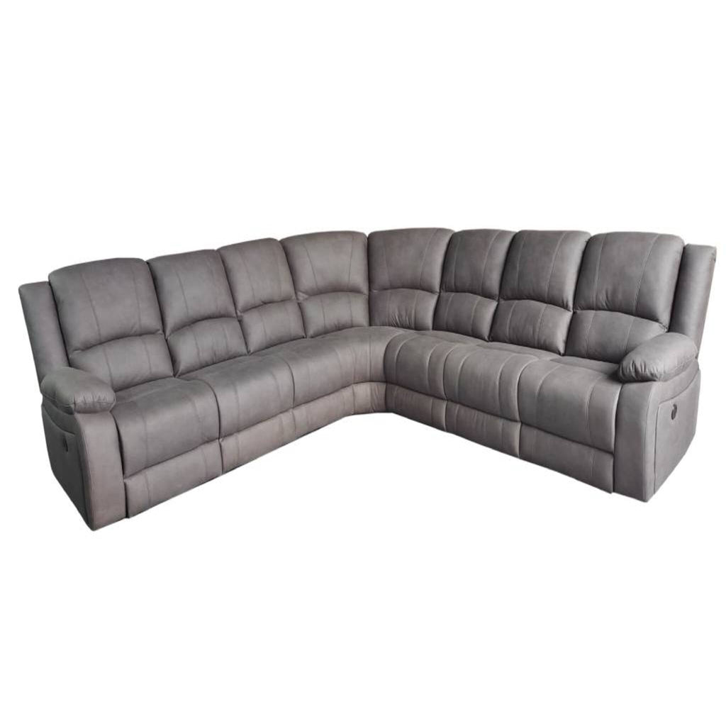 Captain 7 Seater Corner Modular Rhino Suede Electric Recliner Lounge- Latte