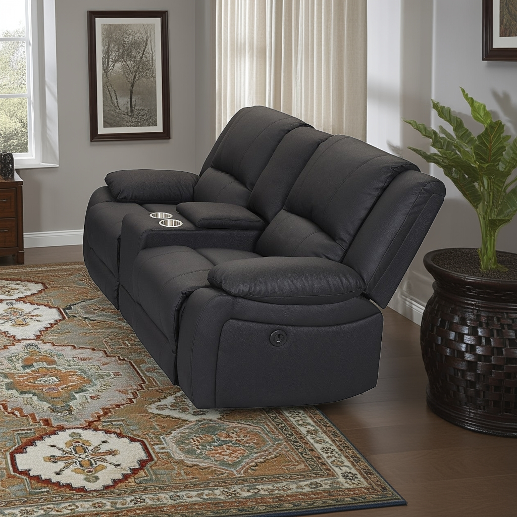 Captain 2 Seater Rhino Suede Fabric Electric Recliner Lounge -Black Onyx