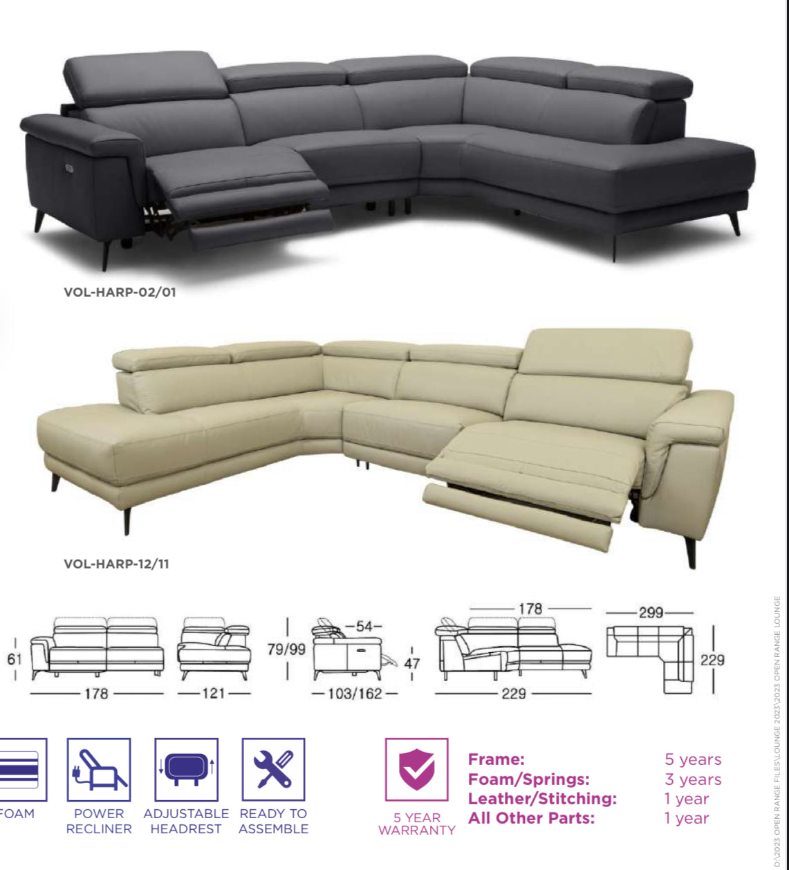 Harper Leather Modular Lounge with Electric Reclining Action RHF-Sand /Silver