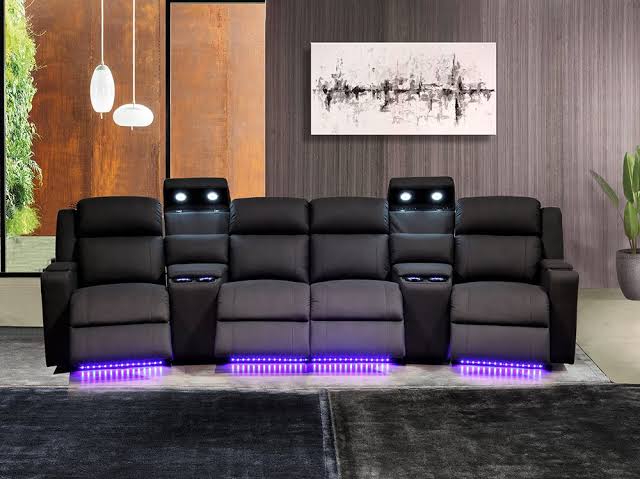 Home Cinema 4 Seater Rhino Fabric Electric Recliner Sofa Black
