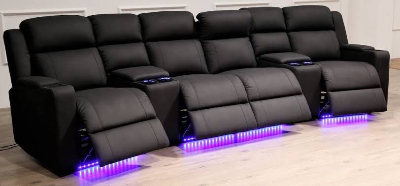 Home Cinema 4 Seater Rhino Fabric Electric Recliner Sofa Black