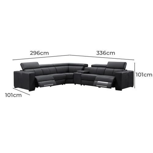 Tripoli Leather Modular Corner Lounge W/Electric Recliner-Black