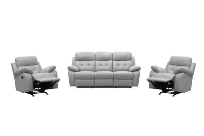 Cosmic 3 Seater Leather Lounge W 2 Single Recliner Set -Silver