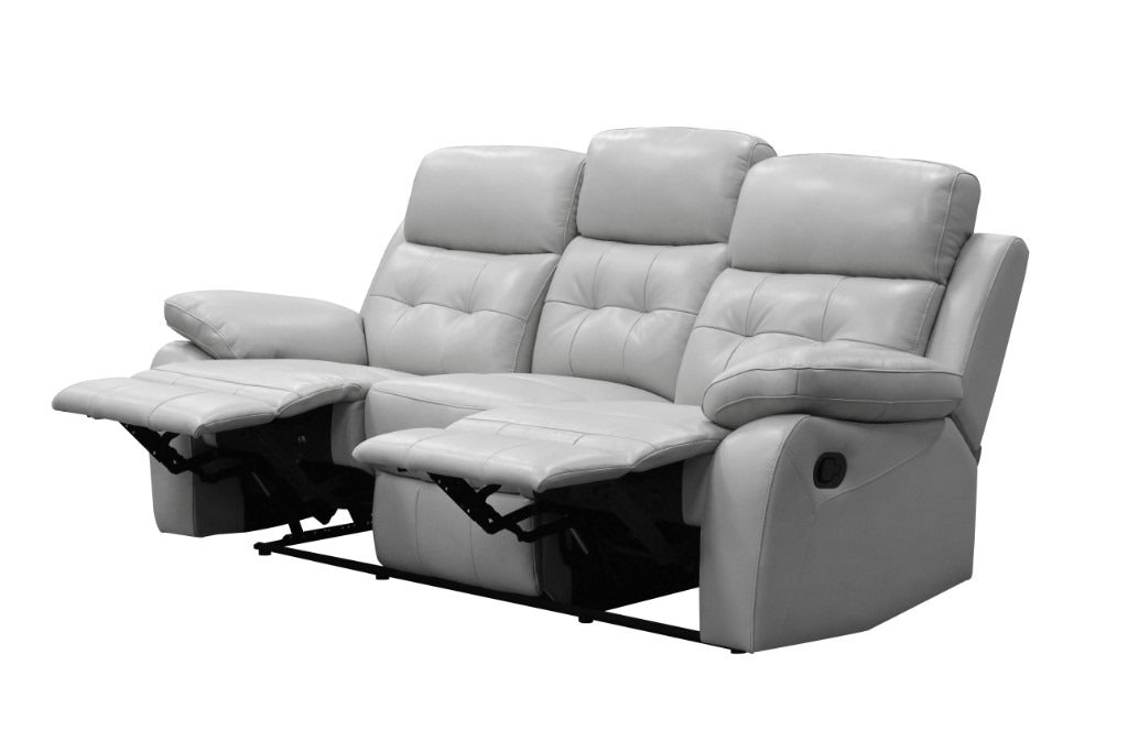 Cosmic 3 Seater Leather Lounge W 2 Single Recliner Set -Silver