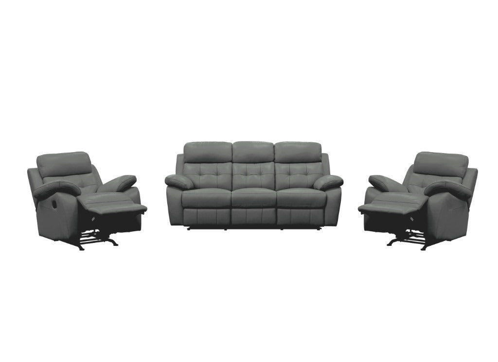 Cosmic 3 Seater Leather Lounge W 2 Single Recliner Set-Gunmetal