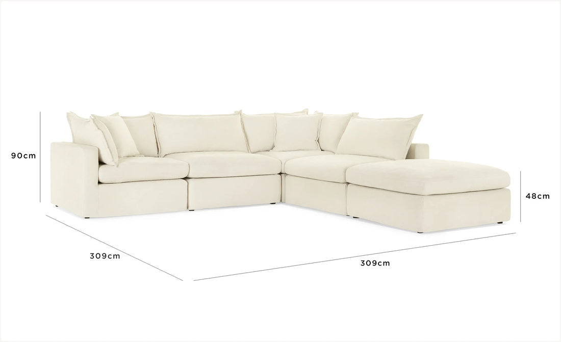 Carolina Feather Corner Modular Plus Ottoman Lounge- Silver