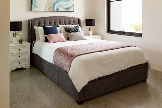 Kingston 4 Drawers Upholstered Fabric Queen Bed Dark Grey