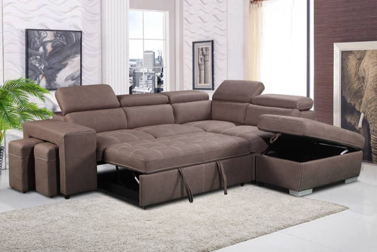 Positano Rhino Fabric Sofa Bed Right Chaise Mushroom