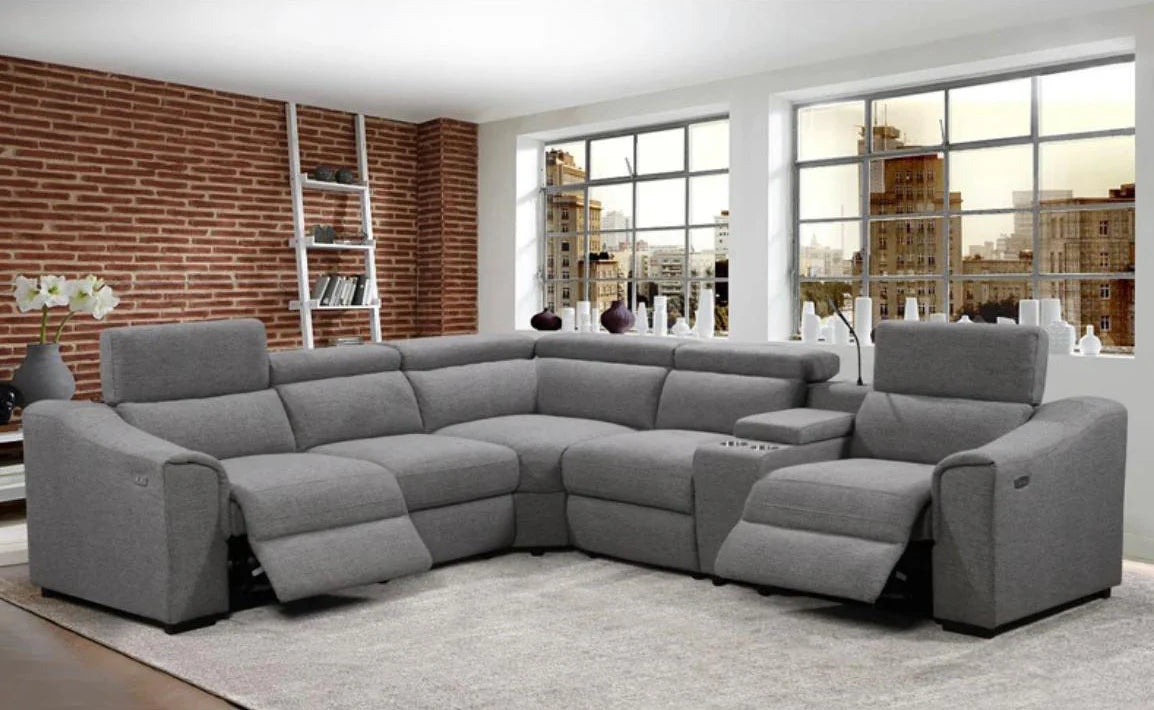Blake Fabric Corner Modular Lounge W/2 END Electric Recliner MFC-Dark Grey
