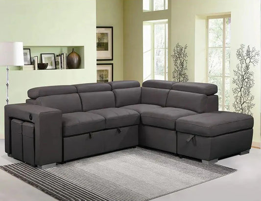 Positano 2 Seater Sofa bed  2X Ottoman W/ RHF Chaise MFC-Grey