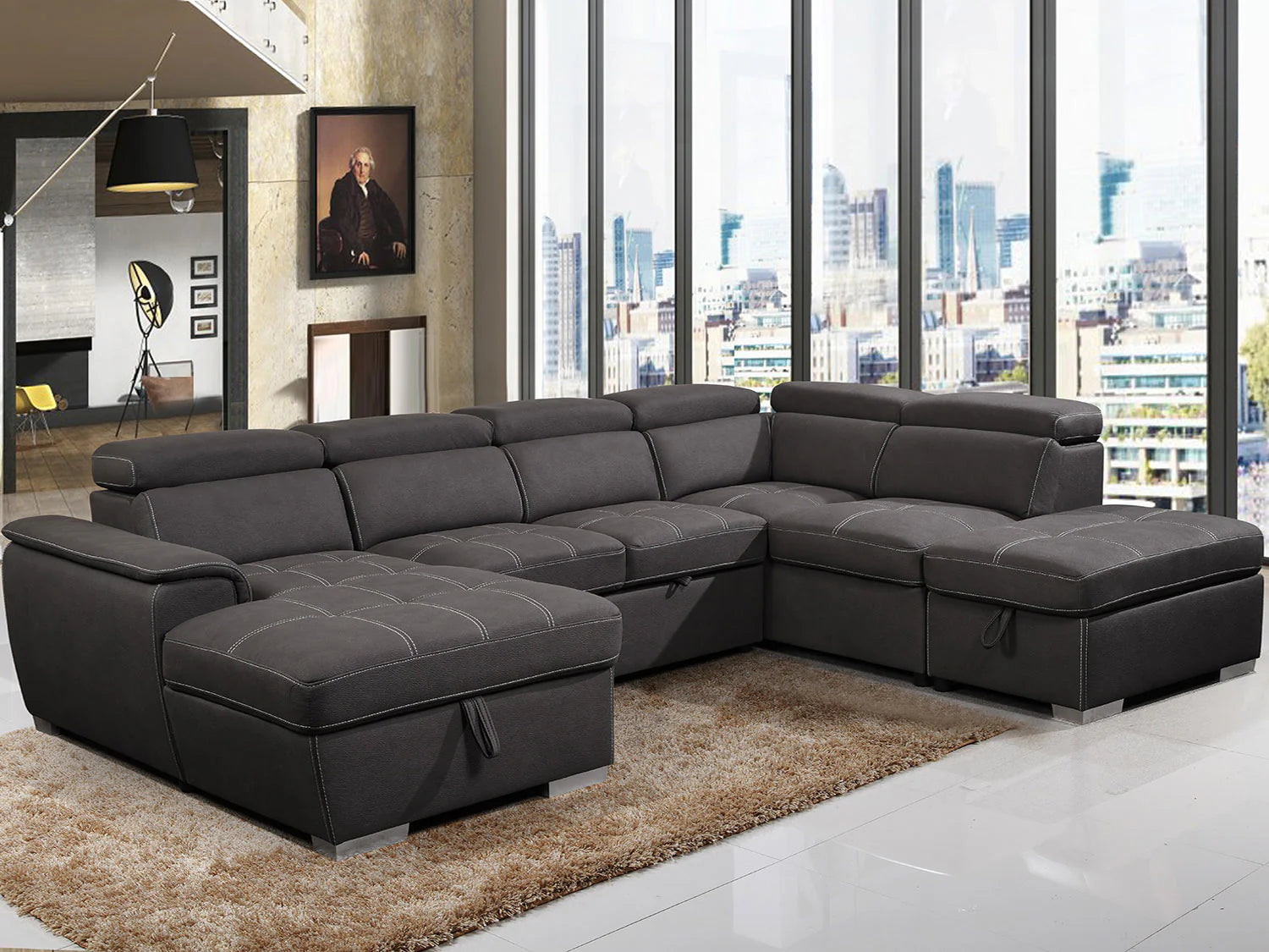 Brighton Corner Modular LHF Chaise Ottoman- Dark Grey