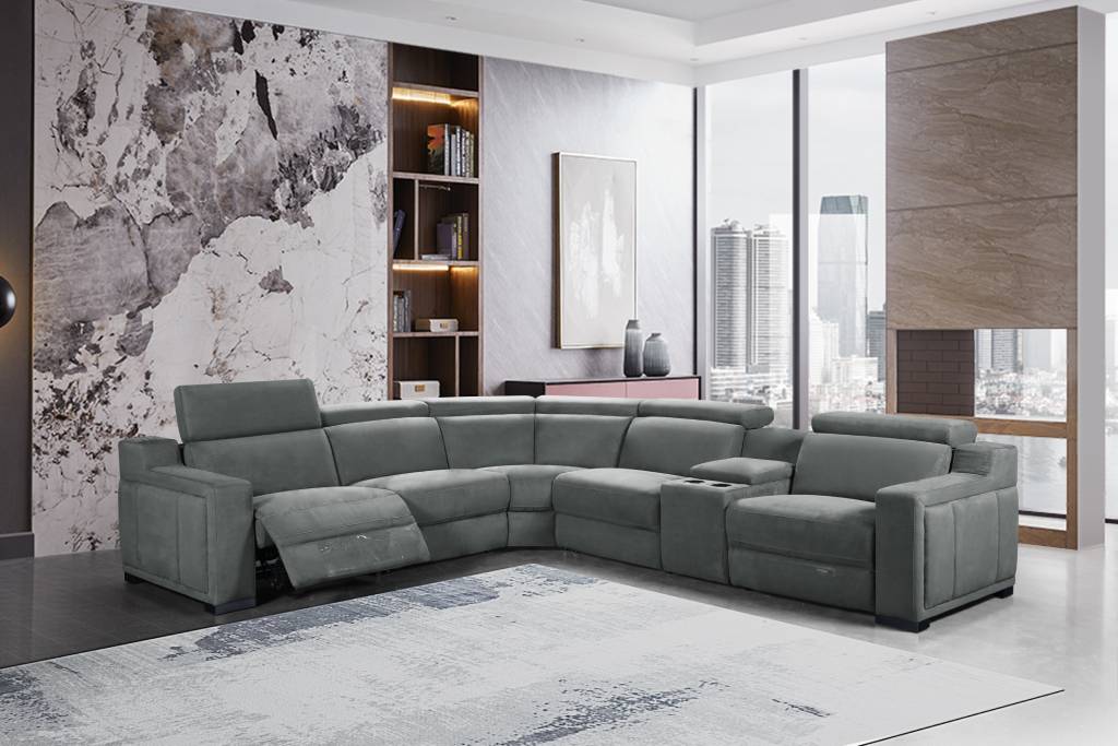 Tripoli Modular Corner Lounge W/Electric Recliner Storm Grey