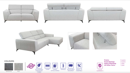 Lincoln Fabric 2.5 Seater Sofa- Graphite