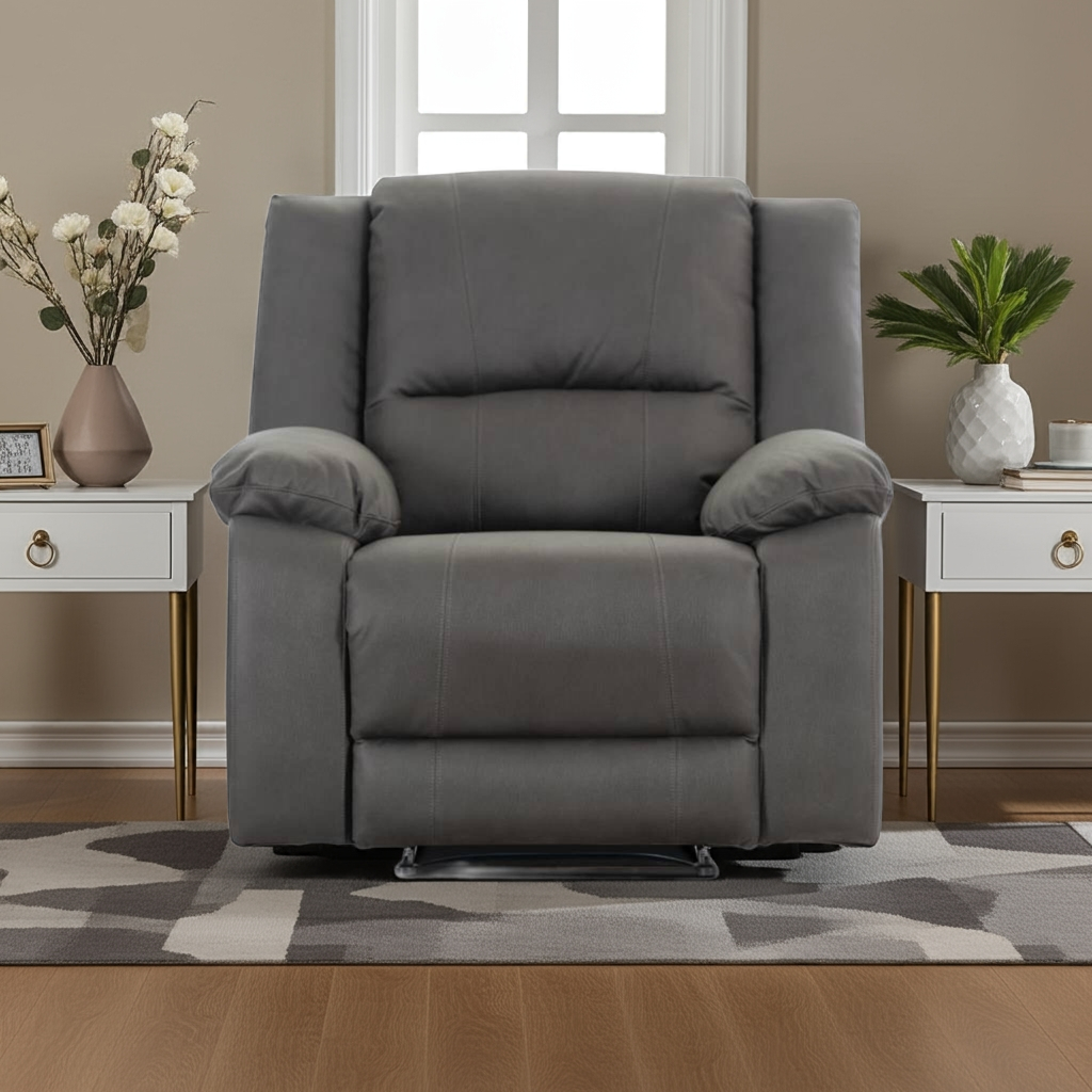 Captain Rhino Suede Fabric Single Electric Recliner Lounge- Jet