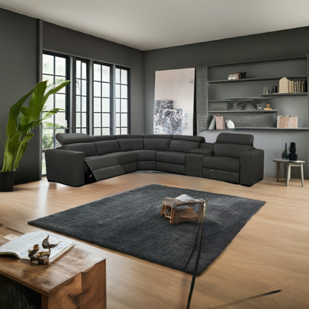 Tripoli Modular Corner Lounge W/Electric Recliner Storm Grey