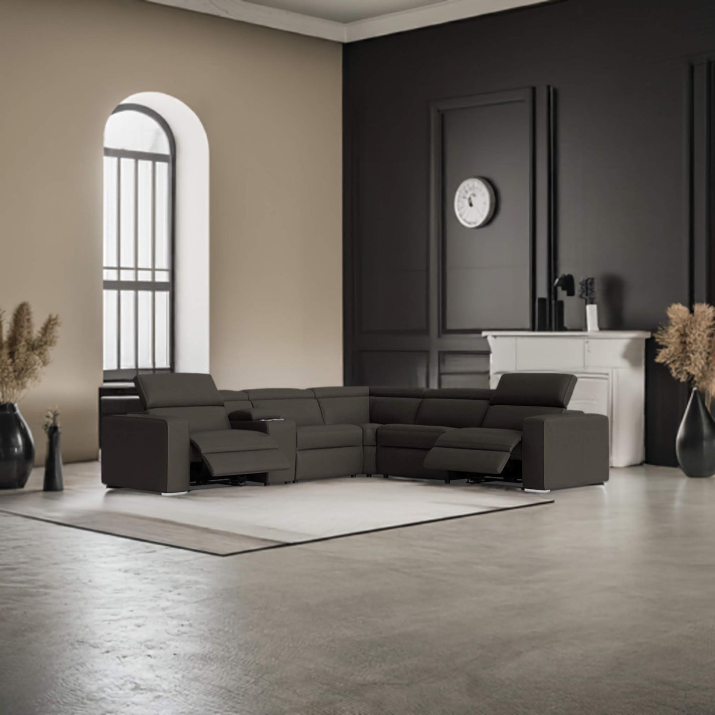 Eve Leather Electric Recliner Modular Lounge Black
