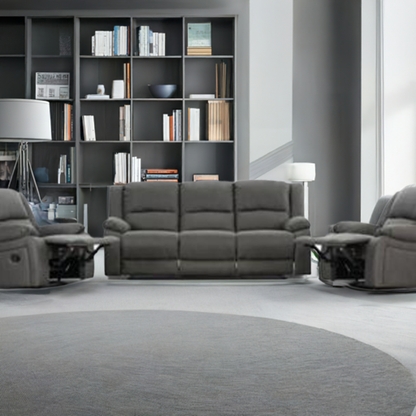 Captain 3 Seater Lounge with 2 Single Recliner Rhino Suede Set- Latte