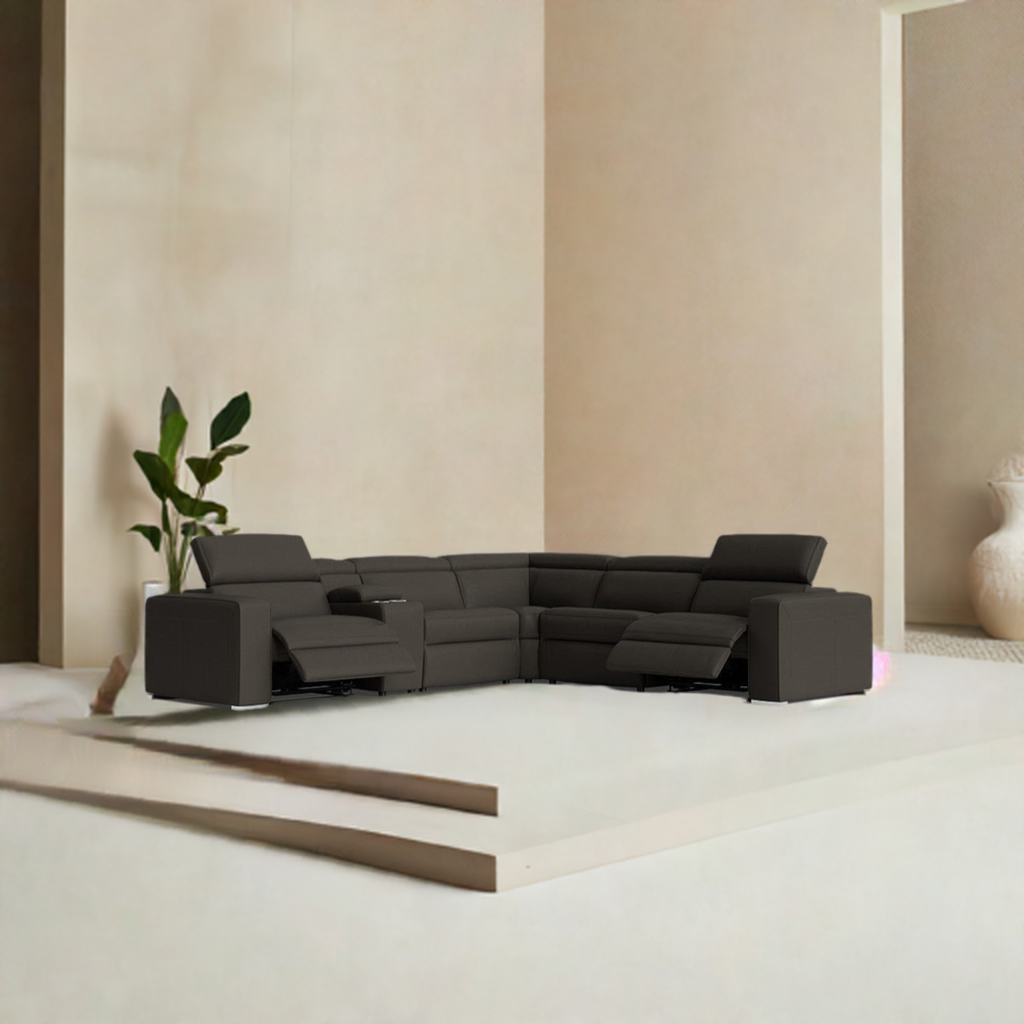 Eve Leather Electric Recliner Modular Lounge Black