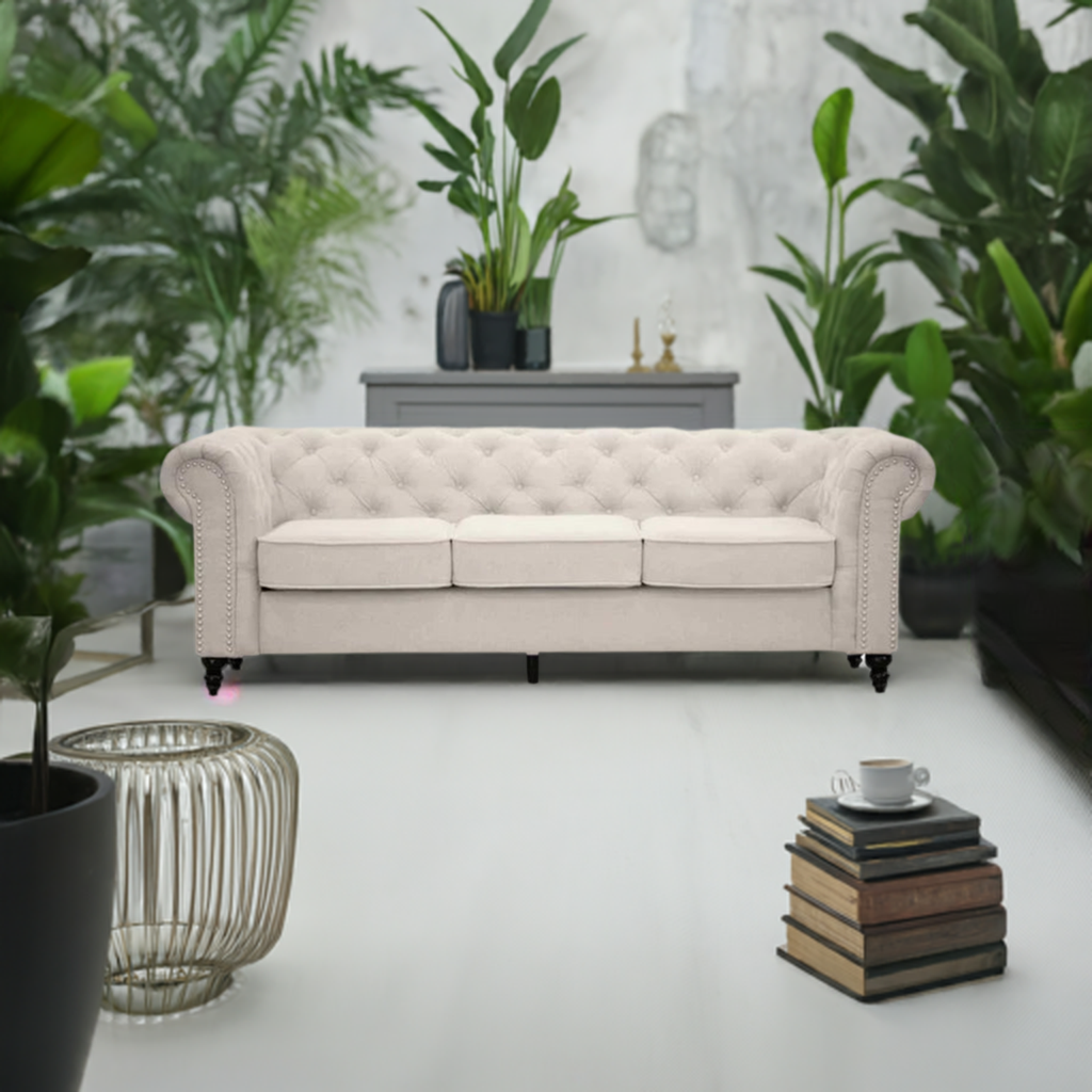 Taegon Royal Chesterfield 3+2 Seater Fabric Sofa- Beige