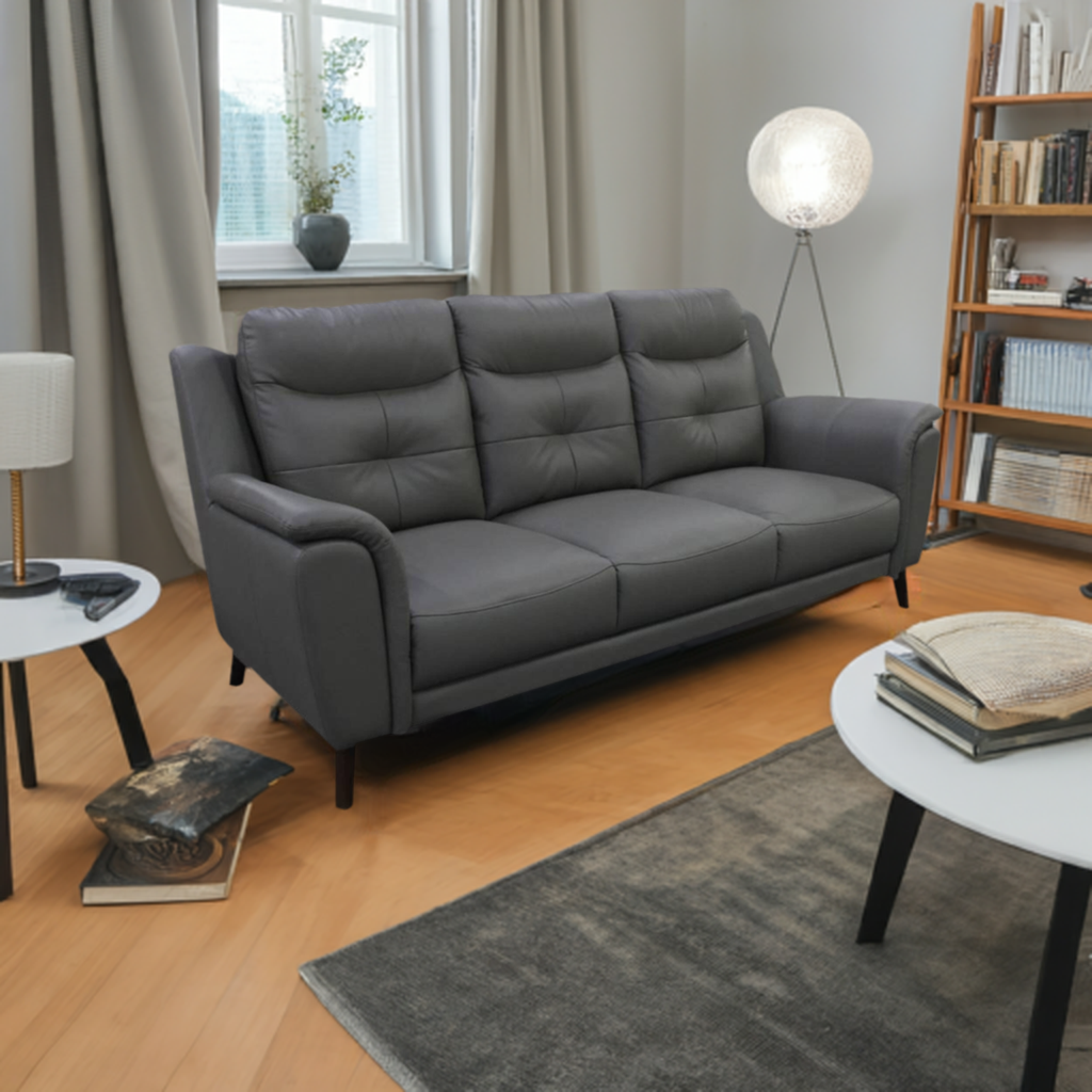 Georgia 3 Seater Leather Sofa Gunmetal