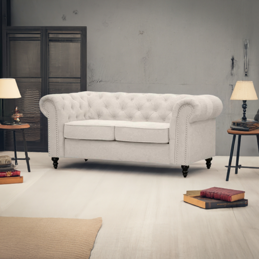Taegon Royal Chesterfield 2 Seater Fabric Sofa Beige
