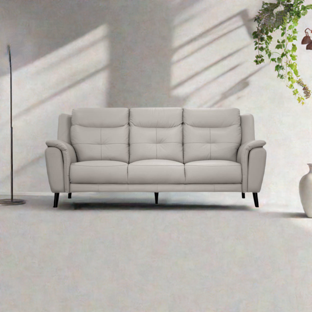 Georgia 3 Seater Leather Sofa Silver