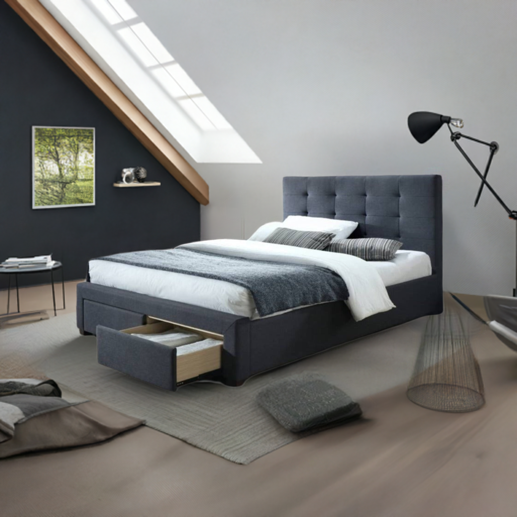 Rhodes Upholstered Double Bed Storage -Mid Grey