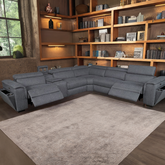Blake Fabric Corner Modular Lounge W/2 END Electric Recliner-Dark Grey