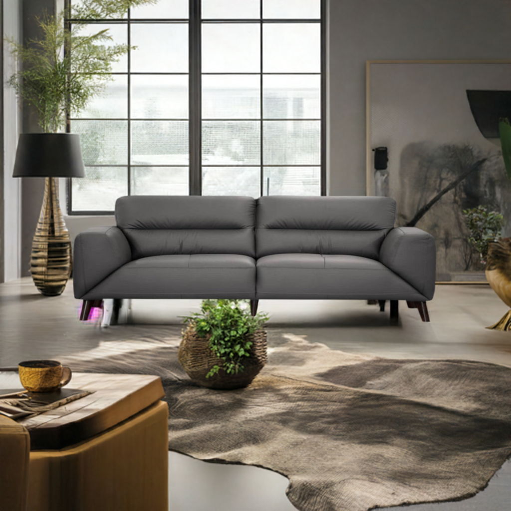 Sonoma 3 Seater Leather Sofa Gunmetal