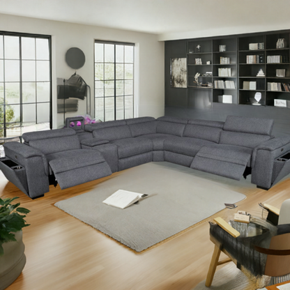Blake Fabric Corner Modular Lounge W/2 END Electric Recliner-Dark Grey