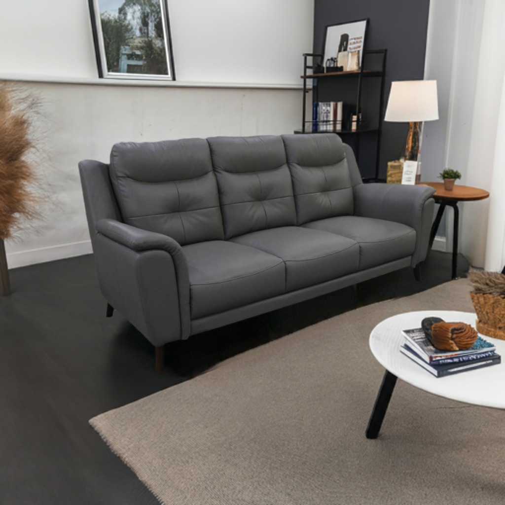 Georgia 3 Seater Leather Sofa Gunmetal
