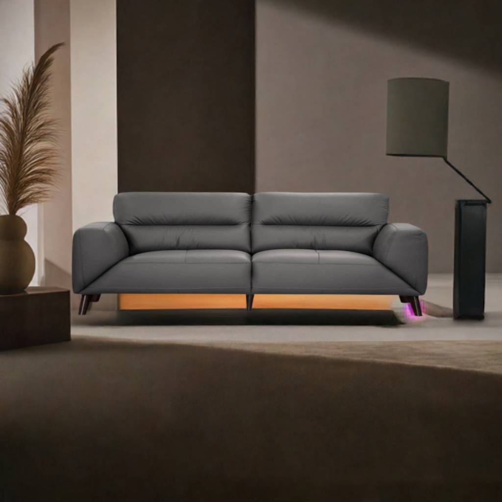 Sonoma 3 Seater Leather Sofa Gunmetal