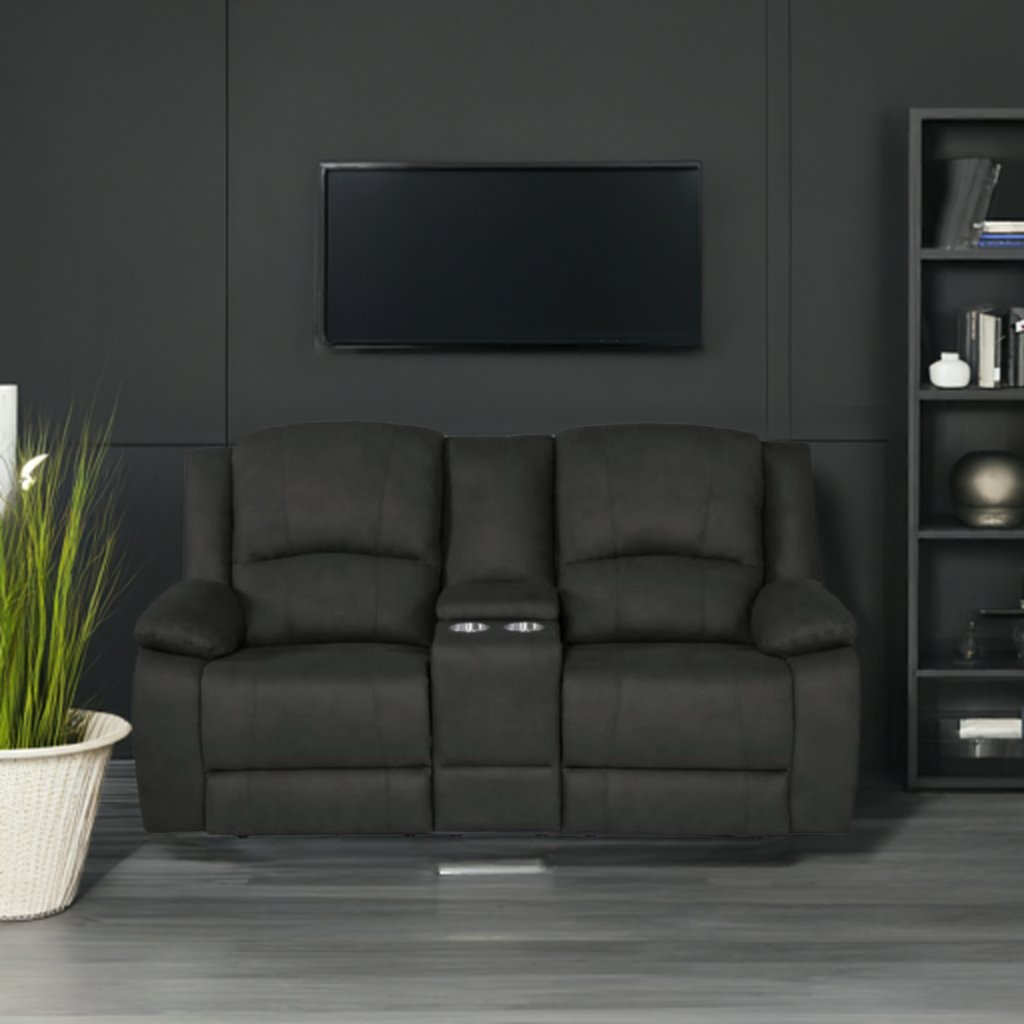 Captain 2 Seater Rhino Suede Fabric Electric Recliner Lounge Jet