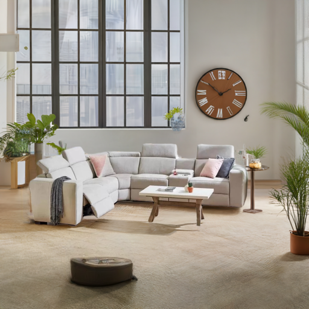 Tripoli Modular Corner Lounge W/Electric Recliner-Mist Grey