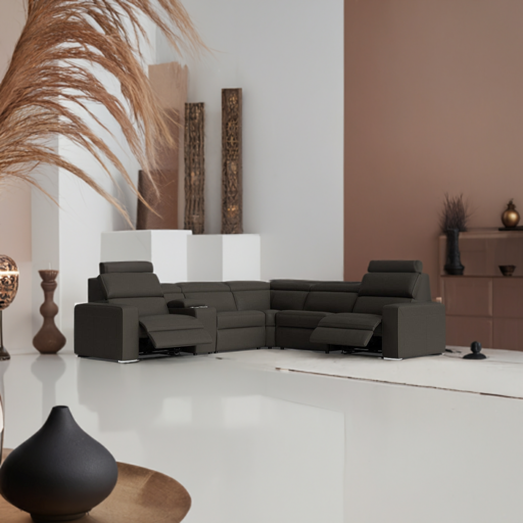 Eve Leather Electric Recliner Modular Lounge Black