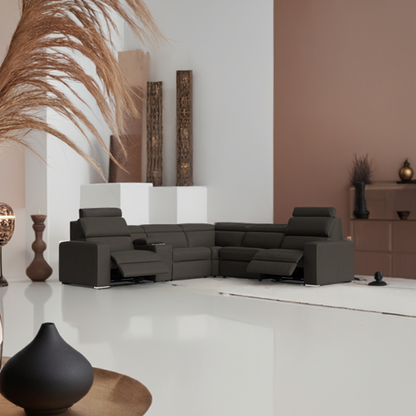 Eve Leather Electric Recliner Modular Lounge Black