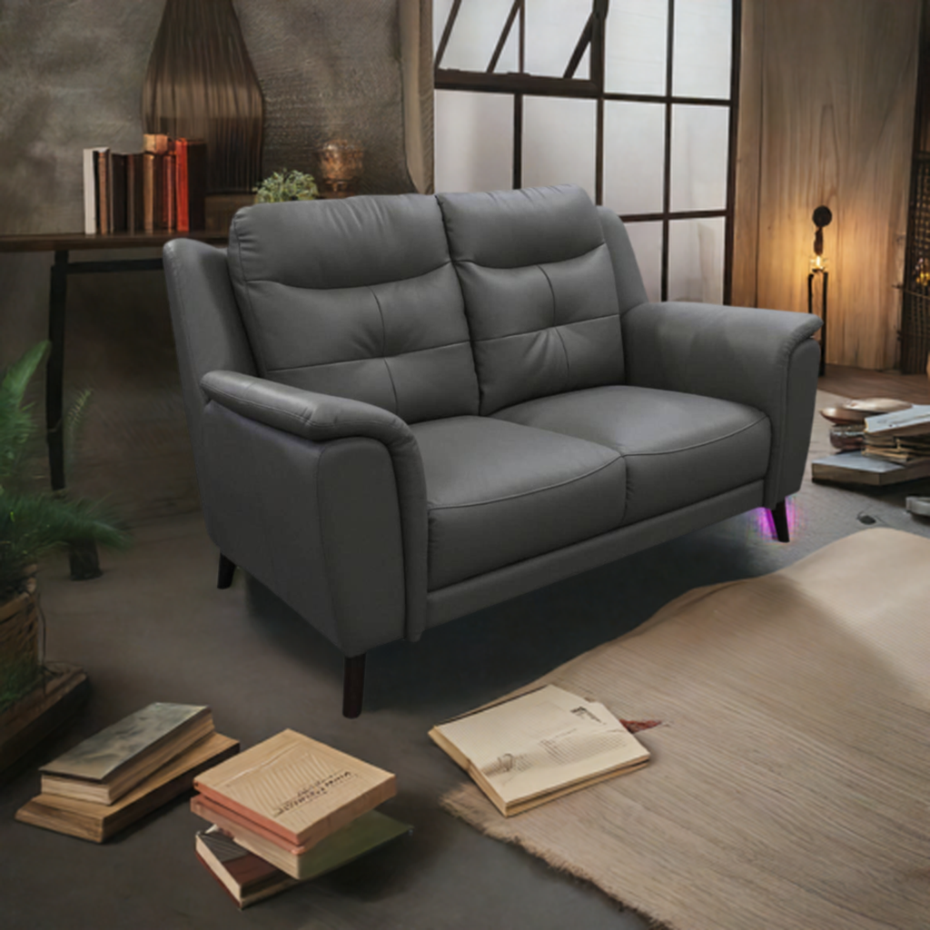 Georgia 2 Seater Leather Sofa Gunmetal