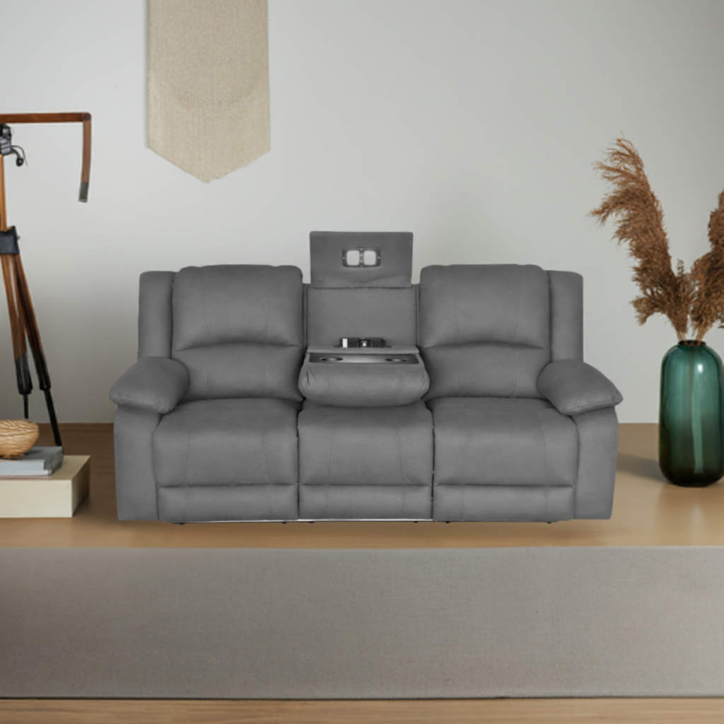 Captain 3 Seater Rhino Suede Fabric Electric Recliner Lounge -Latte