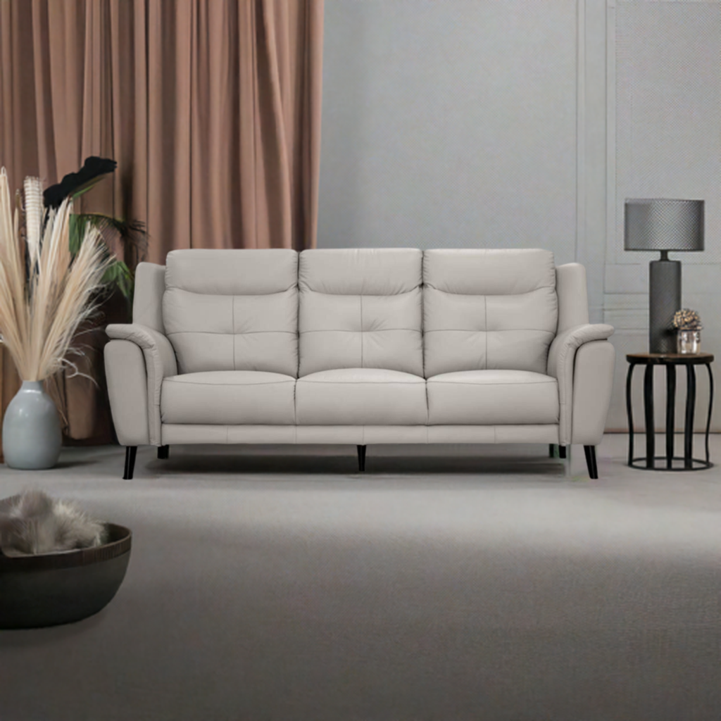 Georgia 3 Seater Leather Sofa Silver